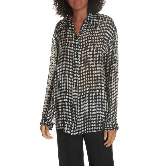 Theory Weekender Black White Polka Dot Blouse - Silk Button Down - Picture 1 of 8